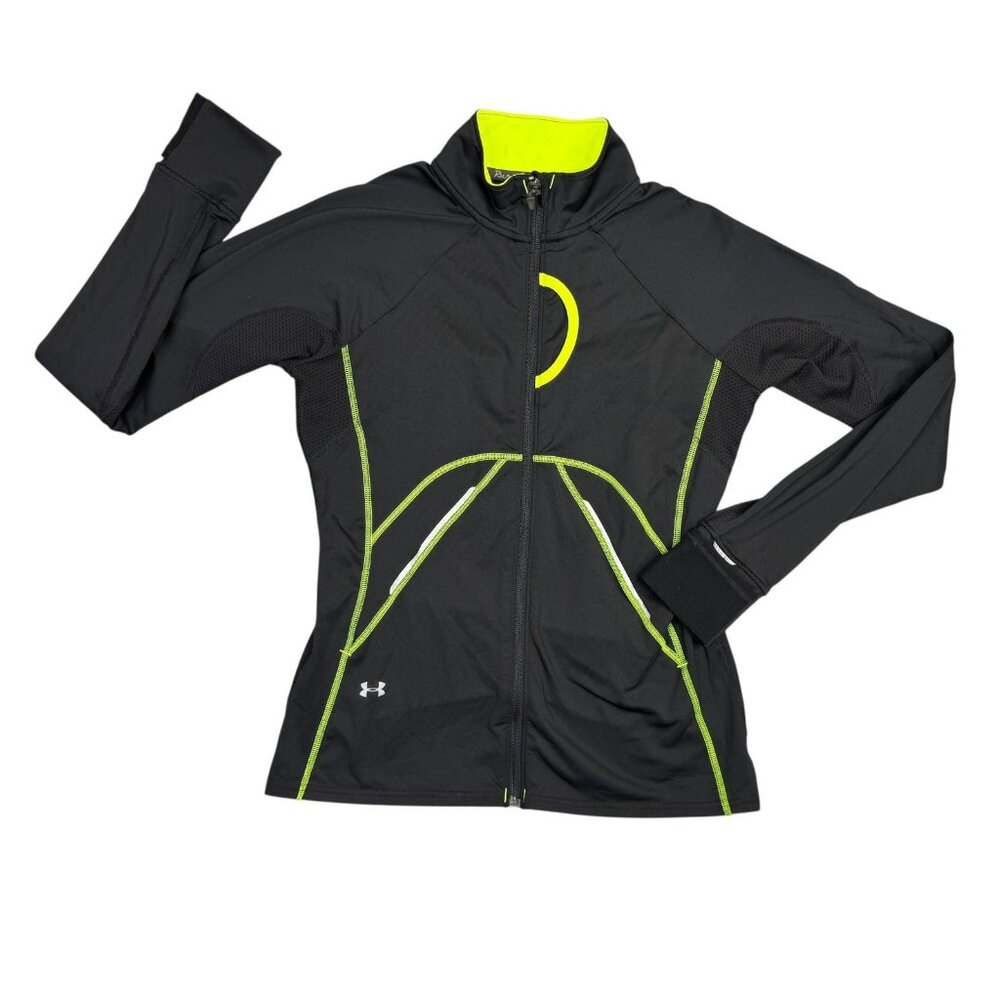 Under Armour Run Jacket Womens S Black Cold Gear Semi Fitted Full Zip 1222008